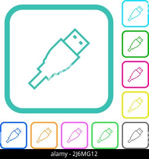 La fiche USB présente des icônes plates aux couleurs vives dans des bordures incurvées sur fond blanc Illustration de Vecteur
