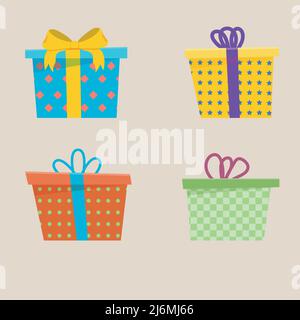 Jeu de différentes boîtes-cadeaux. Illustration vectorielle plate. Illustration de Vecteur