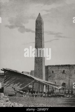 Égypte, Alexandrie. Obélisque connue sous le nom de 'Cleopatra's Needle', datant du 15th siècle avant Jésus-Christ. Illustration par M. Teruel. Lithographie par José María Mateu. 'Viaje a Oriente', 1882. Banque D'Images