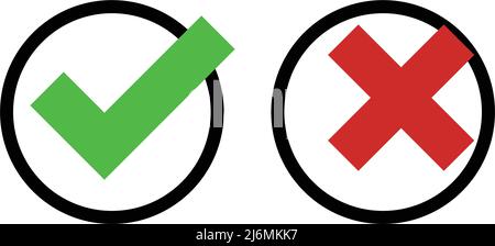 Réponses correctes et incorrectes. Coches et croix. Illustrations vectorielles modifiables. Illustration de Vecteur