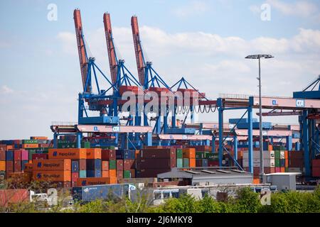 27 avril 2022, Hambourg: Le site du terminal de conteneurs HLA Altenwerder (CTA). Photo: Jonas Walzberg/dpa Banque D'Images