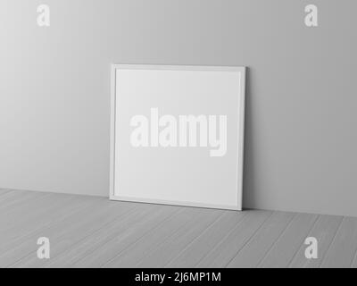 Maquette de cadre blanc carré sur le sol avec mur blanc. 3d rendu Banque D'Images