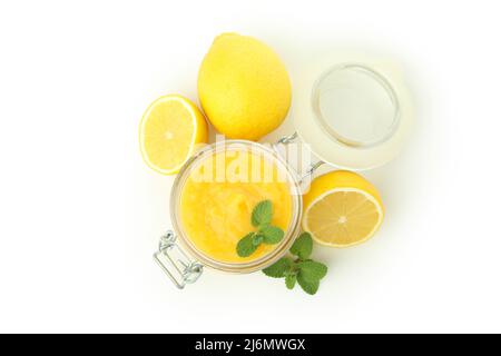 Concept de nourriture savoureuse, citron curd, isolé sur fond blanc Banque D'Images