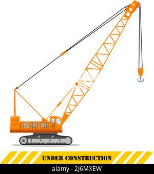 Illustration détaillée de la grue. Matériel et machines de construction lourds. Grue sur chenilles. Illustration vectorielle. Illustration de Vecteur