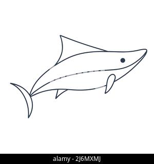 Illustration de la bordure du requin. Livre de coloriage du prédateur de poisson de mer. Habitant marin isolé. Décoration pour le vecteur des choses de bébé Illustration de Vecteur