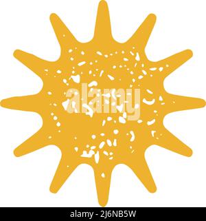 Soleil jaune arrondi avec des épines aiguisées dessin à la main grunge texture vector illustration. Cercle solaire rayons ensoleillés conception décorative isolée. Minimaliste si Illustration de Vecteur