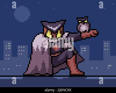 pixel art de hibou homme super-héros Illustration de Vecteur