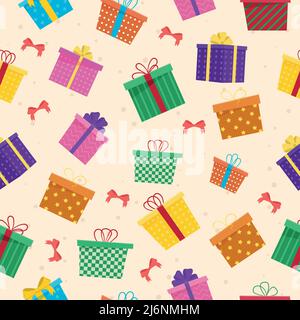 Différentes boîtes-cadeaux à motif sans couture. Cadeaux de la nouvelle année. Illustration de Vecteur