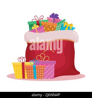 Sac de Noël ouvert avec cadeaux Illustration de Vecteur