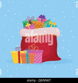 Sac de Noël ouvert avec cadeaux Illustration de Vecteur