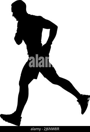 Silhouette de vecteur de coureur, silhouette de profil de personne masculine athlétique, idée de marathon, concept de course, couleur noire isolée sur fond blanc Illustration de Vecteur