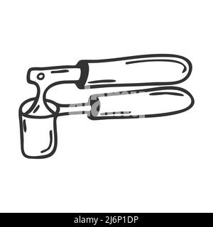 Le concasseur à ail. Presse à ail. Accessoires de cuisine, ustensiles de cuisine. Élément de conception pour la conception de menus, les recettes et l'emballage des aliments. Dessiné à la main et moi Illustration de Vecteur