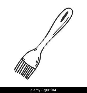 Brosse de cuisson en silicone. Style Doodle. Ustensiles de cuisine. Élément de conception pour la décoration du menu, des recettes et des emballages alimentaires. Dessiné à la main et isolé sur wh Illustration de Vecteur