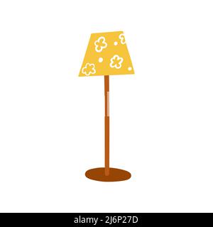 Lampadaire avec abat-jour en forme de fleur. Dispositif d'éclairage pour la maison.Un dessin simple et mignon dessiné à la main. Hygge, une maison confortable, un environnement de confort. Isolé sur Illustration de Vecteur