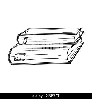 Croquis de livres avec signets. Deux livres sont empilés l'un sur l'autre. Les manuels sont en perspective. Pour l'éducation, la lecture et l'étude. Main d Illustration de Vecteur