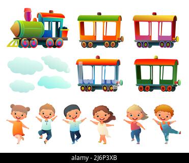 Train de locomotives. Enfants amusants. Illustration de style dessin animé. Mignonne. Isolé sur fond blanc. Vecteur Illustration de Vecteur