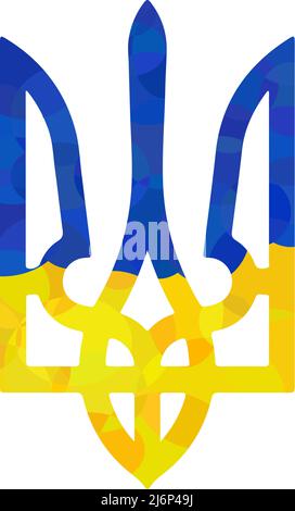 Emblème ukrainien texturé trident tryzub aux couleurs du drapeau ukrainien et motif polygonal bas Illustration de Vecteur
