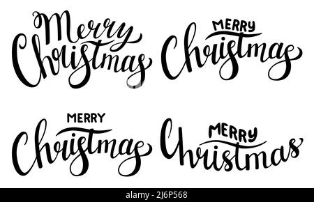 Un ensemble d'inscriptions avec les mots Joyeux Noël. Lettrage à la main. Illustration avec des lettres pour les cartes de vœux et les étiquettes. Texte noir et blanc v ect Illustration de Vecteur