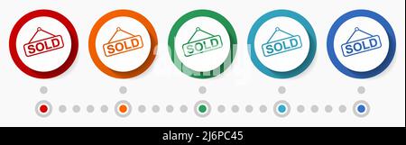 Vendu concept vector Icon Set, modèle d'infographie, design plat cercle boutons web colorés dans 5 options de couleurs Illustration de Vecteur