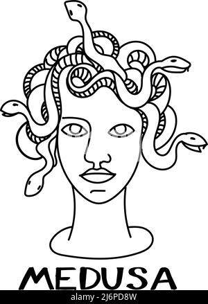 Gorgon Medusa, un dessin à la main de style esquisse-doodle. Tête de Gorgon. Medusa. Serpents au lieu de cheveux. Grèce antique et Rome. Illustration vectorielle simple Illustration de Vecteur