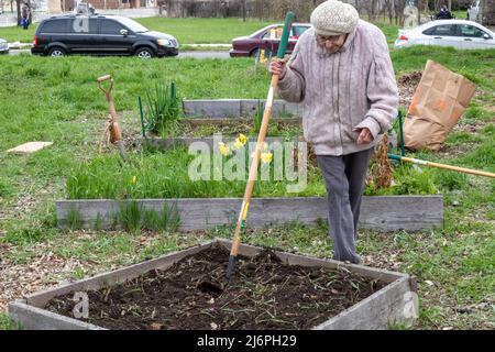 Detroit, Michigan - les résidents du quartier Morningside de Detroit travaillent à nettoyer leur communauté. Banque D'Images