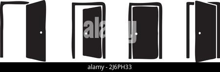 jeu de portes noir et blanc vecteur échelle art ligne entièrement modifiable Illustration de Vecteur