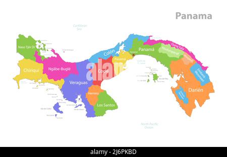 Carte de Panama, division administrative avec noms, carte de couleurs isolée sur fond blanc vecteur Illustration de Vecteur