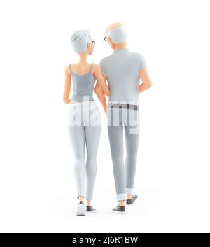 3d couples âgés se sont éloignés, illustration isolée sur fond blanc Banque D'Images