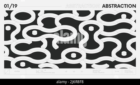 Bannière géométrique moderne abstraite avec des formes simples en noir et blanc, composition graphique conception fond vectoriel, 3D formes formant géométrie Illustration de Vecteur