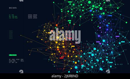 Visualisation numérique réseaux d'informations flux, analyse et tri de données financières massives, infographies abstraites en couleur, illustration vectorielle Illustration de Vecteur
