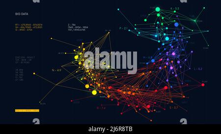 Analyse et tri des big data financiers, visualisation numérique flux des réseaux d'information, infographies abstraites en couleur, illustration vectorielle Illustration de Vecteur