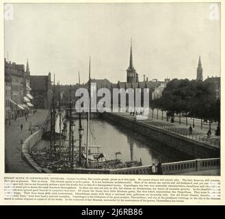 Photographie ancienne d'époque de la scène de rue à Copenhague, Danemark, 19th siècle Banque D'Images