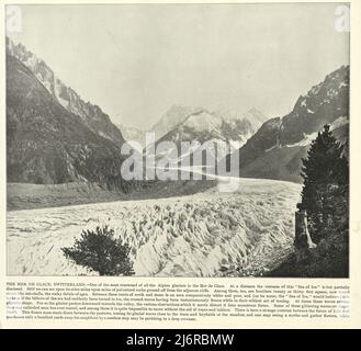 Photographie ancienne de la Mer de glace est un glacier de vallée situé sur les pentes nord du massif du Mont blanc, dans les Alpes françaises, au 19th siècle Banque D'Images