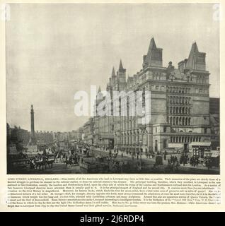 Photographie ancienne de Lime Street, Liverpool, Angleterre, victorienne 19th siècle Banque D'Images