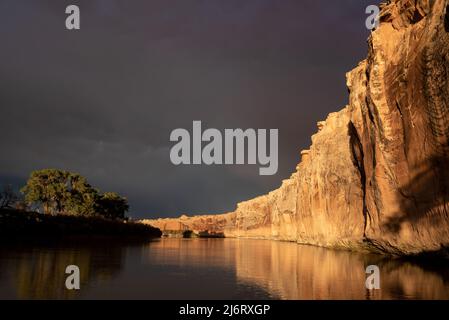 Coucher de soleil sur le mur du canyon, Green River, Utah. Banque D'Images