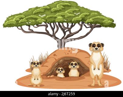 Groupe de meerkats avec burrow sur fond blanc illustration Illustration de Vecteur