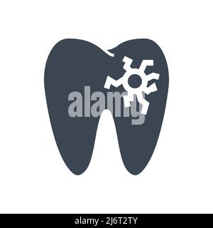 Icône de glyphe vectoriel lié aux caries. Panneau de caries. Icône de dent avec lésion. Isolé sur fond blanc Illustration de Vecteur