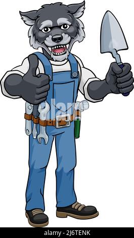 Wolf Bricklayer Builder Holding Trowel Tool Illustration de Vecteur