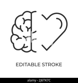 Équilibre cardiaque du cerveau. La lutte des émotions et de la pensée rationnelle. Illustration vectorielle. Icône linéaire de contour modifiable. Illustration de Vecteur