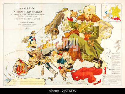 Pêche à la ligne dans les eaux troublées - Une carte serio-comique de l'Europe - 1899 Banque D'Images