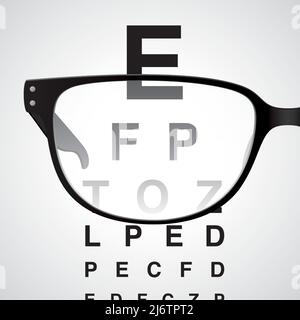 En regardant à travers des lunettes noires à un graphique de test oculaire, illustration vectorielle réaliste. Illustration de Vecteur