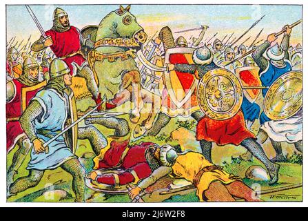 Historia de Catalunya. Batalla del Salado en 1340, una de las más importantes de la Reconquista. Cromo de Xacolata Juncosa. Año 1932. Auteur: Albert Mestre Moragas. Banque D'Images