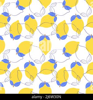 Motif sans coutures avec citrons. Motif d'été bleu-jaune simple avec agrumes. Eléments plats. Arrière-plan transparent. Pour la conception de l'accès à la cuisine Illustration de Vecteur