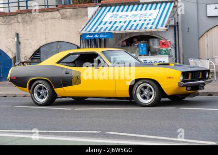 1973 Plymouth Barracuda 383 pouces cubes V8 muscle car à Southend Shakedown 2022 événement sur la banque de Pâques lundi de vacances à Southend sur la mer, Royaume-Uni. Rossi Banque D'Images