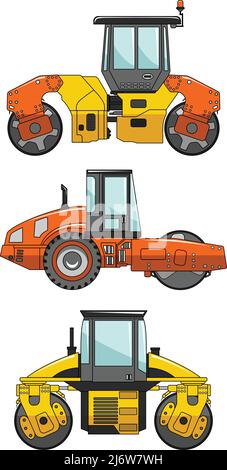 Illustration détaillée des compacteurs, des équipements lourds et des machines Illustration de Vecteur