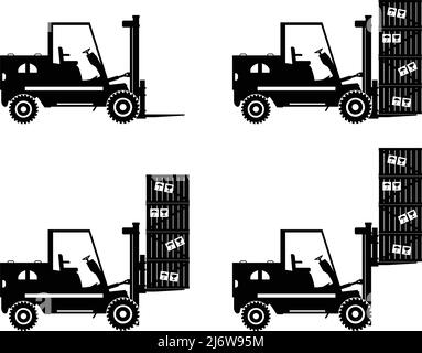 Illustration détaillée des chariots élévateurs, de l'équipement lourd et des machines Illustration de Vecteur