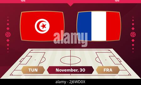 Tunisie contre France, football 2022, Groupe D. compétition mondiale de football match contre équipes intro sport fond, championnat de compétition Illustration de Vecteur