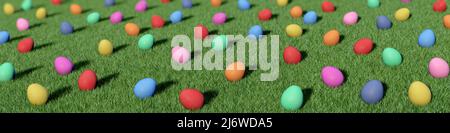 Beaucoup d'oeufs de Pâques colorés sur la prairie Banque D'Images