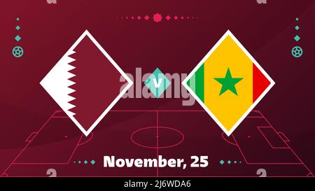 Qatar vs Sénégal, football 2022, Groupe A. Championnat du monde de football match contre les équipes intro sport fond, compétition de championnat Illustration de Vecteur
