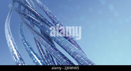 Accès haut débit à Internet. Illustration du flux de données codées 3D. Analyse Big Data. Bases de données protégées. Cyberespace structuré Banque D'Images